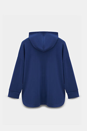 Lacivert - M-L Kadın Oversize Kapüşonlu Fermuarlı Cepli Sweatshirt & Bol Paça Eşofman Altı -  2'li Takım