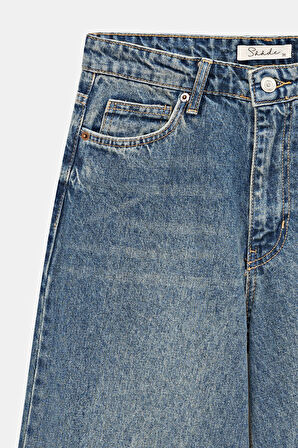 Mavi - 38 Kadın Yüksek Bel Wide Leg Bol Paça Jean Pantolon - '90 Vintage