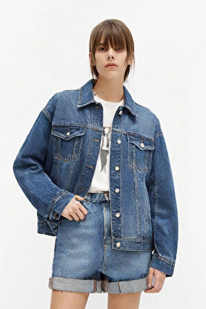 Mavi - S Oversize Rahat Kesim Orta Yıkama Klasik Jean Ceket -  '90 Vintage