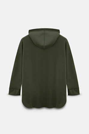 Haki - XL-2XL Kadın Oversize Kapüşonlu Fermuarlı Cepli Sweatshirt & Bol Paça Eşofman Altı -  2'li Takım