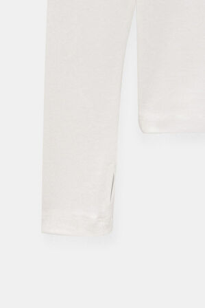 Ekru - S Kadın Bisiklet Yaka Parmak Geçmeli Uzun Kollu Body/Bluz