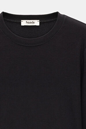 Siyah - M Kadın Bisiklet Yaka Parmak Geçmeli Uzun Kollu Body/Bluz