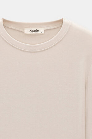 Bej - L Kadın Bisiklet Yaka Parmak Geçmeli Uzun Kollu Body/Bluz