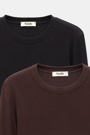 Kahverengi-Siyah Kadın Bisiklet Yaka Parmak Geçmeli Uzun Kollu Body/Bluz - 2'li Paket