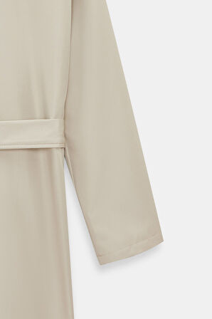 Taş - 36 Kadın Kruvaze Yaka Çift Düğmeli Kemerli Trençkot - Classic Elegance