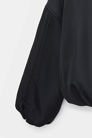 Siyah - 42 Kadın Oversize Dik Yaka Fermuarlı Puffer Mont