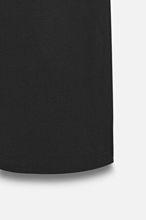 Siyah - 36 Kadın Yüksek Bel Likralı Palazzo Pantolon - Kemerli