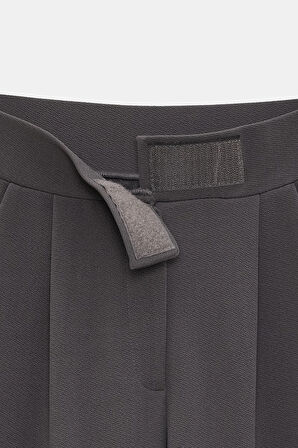 Antrasit - 40 Kadın Yüksek Bel Likralı Palazzo Pantolon - Cırtlı