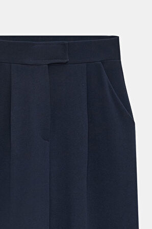 Lacivert - 40 Kadın Yüksek Bel Likralı Palazzo Pantolon - Cırtlı