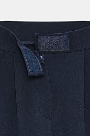 Lacivert - 40 Kadın Yüksek Bel Likralı Palazzo Pantolon - Cırtlı