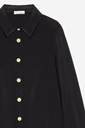 Siyah Ahşap Düğmeli Tunik Siyah 46