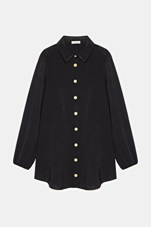 Siyah Ahşap Düğmeli Tunik Siyah 38