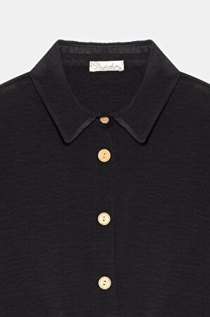 Siyah Ahşap Düğmeli Tunik Siyah 38