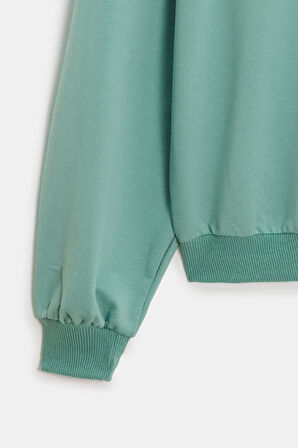 Mint - M Kadın Oversize Kapüşonlu Basic Hoodie Sweatshirt