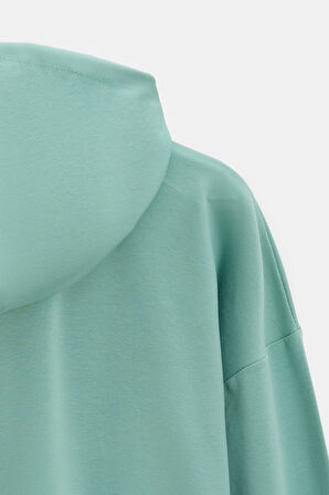 Mint - M Kadın Oversize Kapüşonlu Basic Hoodie Sweatshirt