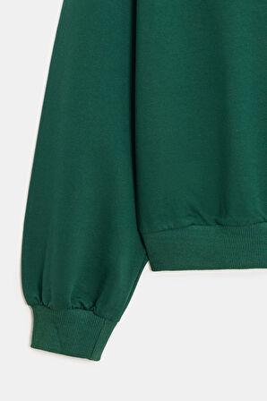 Yeşil - M Kadın Oversize Kapüşonlu Basic Hoodie Sweatshirt