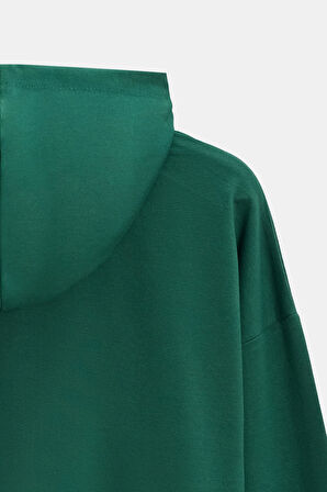 Yeşil - M Kadın Oversize Kapüşonlu Basic Hoodie Sweatshirt