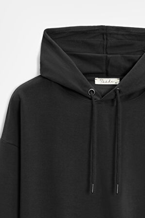 Siyah - M Kadın Oversize Kapüşonlu Basic Hoodie Sweatshirt