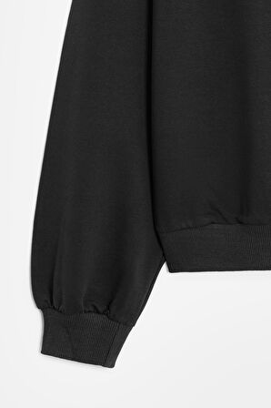 Siyah - M Kadın Oversize Kapüşonlu Basic Hoodie Sweatshirt