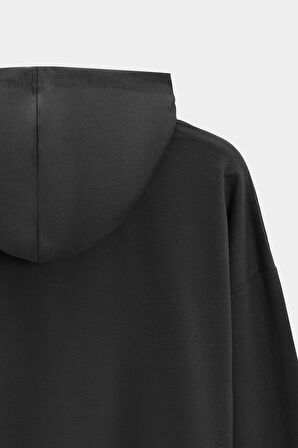 Siyah - M Kadın Oversize Kapüşonlu Basic Hoodie Sweatshirt