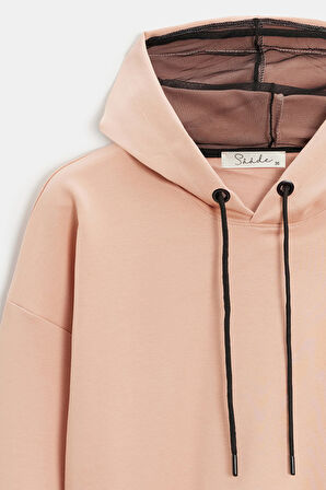 Koyu Pudra - S Kadın Oversize Kapüşonlu Basic Hoodie Sweatshirt