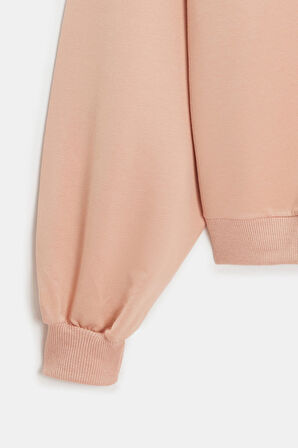 Koyu Pudra - S Kadın Oversize Kapüşonlu Basic Hoodie Sweatshirt