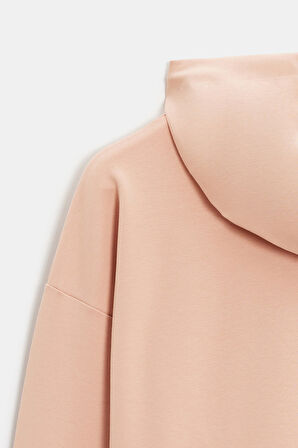 Koyu Pudra - S Kadın Oversize Kapüşonlu Basic Hoodie Sweatshirt