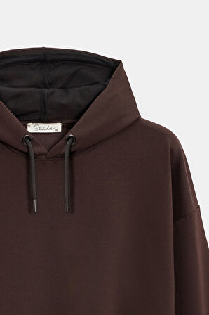 Acı Kahverengi - L Kadın Oversize Kapüşonlu Basic Hoodie Sweatshirt