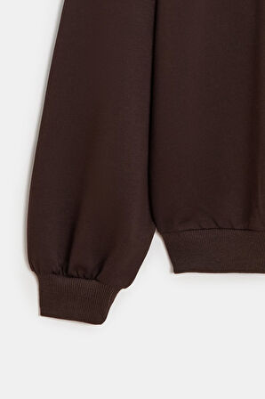 Acı Kahverengi - L Kadın Oversize Kapüşonlu Basic Hoodie Sweatshirt