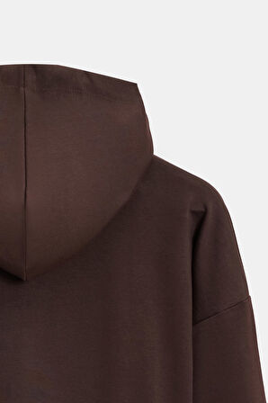 Acı Kahverengi - L Kadın Oversize Kapüşonlu Basic Hoodie Sweatshirt