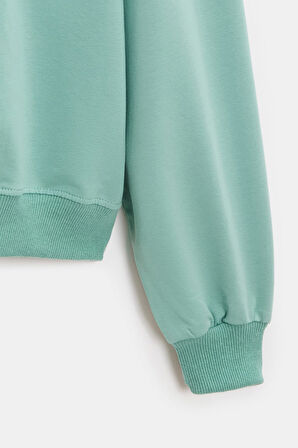 Mint - L Kadın Oversize Bisiklet Yaka Basic Casual Sweatshirt