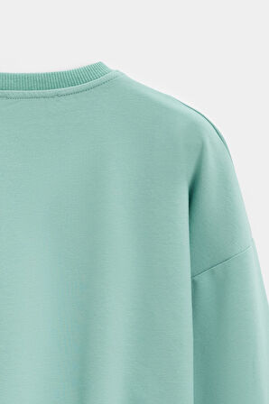 Mint - L Kadın Oversize Bisiklet Yaka Basic Casual Sweatshirt