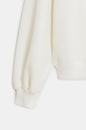 Ekru - M Kadın Oversize Bisiklet Yaka Basic Casual Sweatshirt