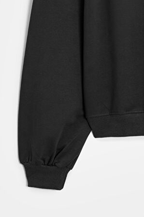 Siyah - M Kadın Oversize Bisiklet Yaka Basic Casual Sweatshirt