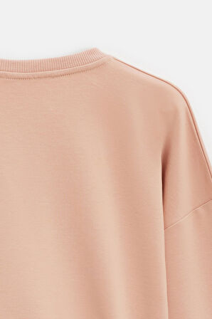 Koyu Pudra - L Kadın Oversize Bisiklet Yaka Basic Casual Sweatshirt