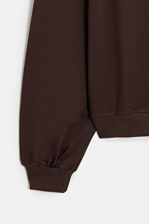 Acı Kahverengi - L Kadın Oversize Bisiklet Yaka Basic Casual Sweatshirt