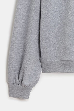 Gri - S Kadın Oversize Bisiklet Yaka Basic Casual Sweatshirt