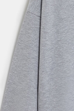 Gri - L Kadın Oversize Bisiklet Yaka Basic Casual Sweatshirt