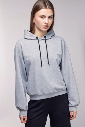 Gri Kadın Oversize Kapüşonlu Basic Hoodie Sweatshirt