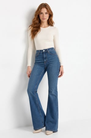Mavi Kadın Yüksek Bel İspanyol Paça Likralı Jean Pantolon - '70s Style' Flare Jean