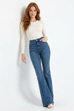 Mavi Kadın Yüksek Bel İspanyol Paça Likralı Jean Pantolon - '70s Style' Flare Jean