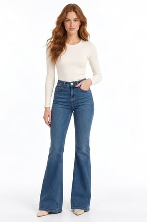 Mavi Kadın Yüksek Bel İspanyol Paça Likralı Jean Pantolon - '70s Style' Flare Jean