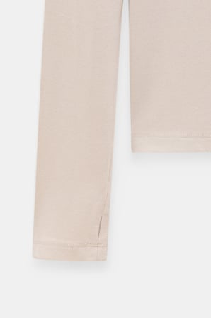 Bej Kadın Bisiklet Yaka Parmak Geçmeli Uzun Kollu Body/Bluz