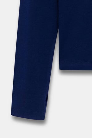 Lacivert Kadın Bisiklet Yaka Parmak Geçmeli Uzun Kollu Body/Bluz