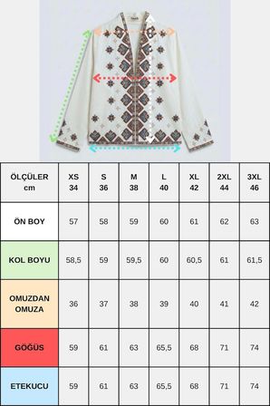 Ekru Kadın Oversize Önü Açık Etnik Nakışlı İnce Gabardin Ceket
