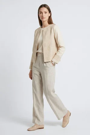Bej Kadın Oversize Bisiklet Yaka Önü Açık Nakışlı İnce Gabardin Ceket