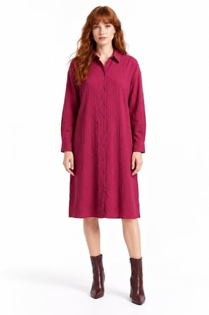 Bordo Oversize Kalıp Dokulu Kumaş Boydan Düğmeli Casual Tunik