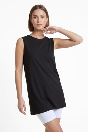 2-Siyah Bisiklet Yaka Sıfır Kol Rahat Kalıp Kısa Penye İçlik - 2'li Paket