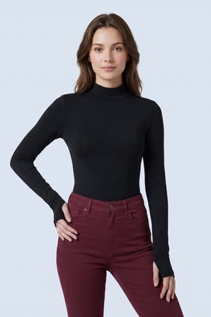 2-Siyah Yarım Balıkçı Yaka Parmak Geçmeli Uzun Kollu Body/Bluz - 2'li Paket