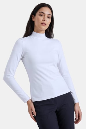 Beyaz Kadın Yarım Balıkçı Yaka Uzun Kollu Body/Bluz